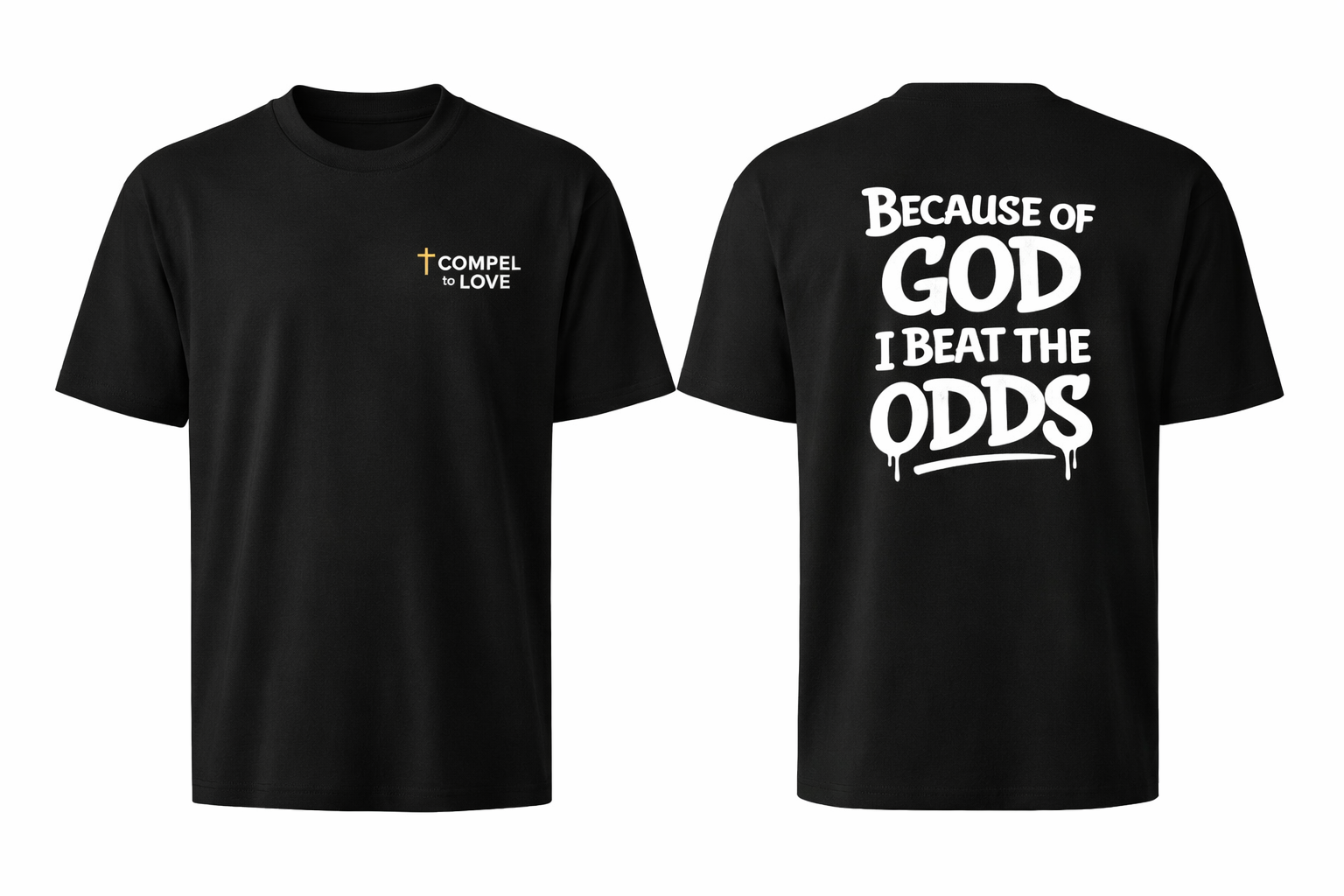Because of God, I Beat the Odds Tee—Black