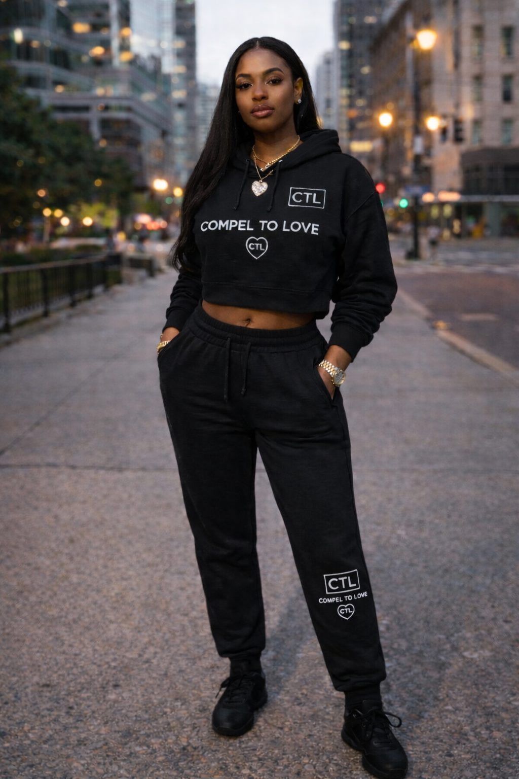 Compel To Love Cropped Hoodie & Sweatpants Set (Set Size)