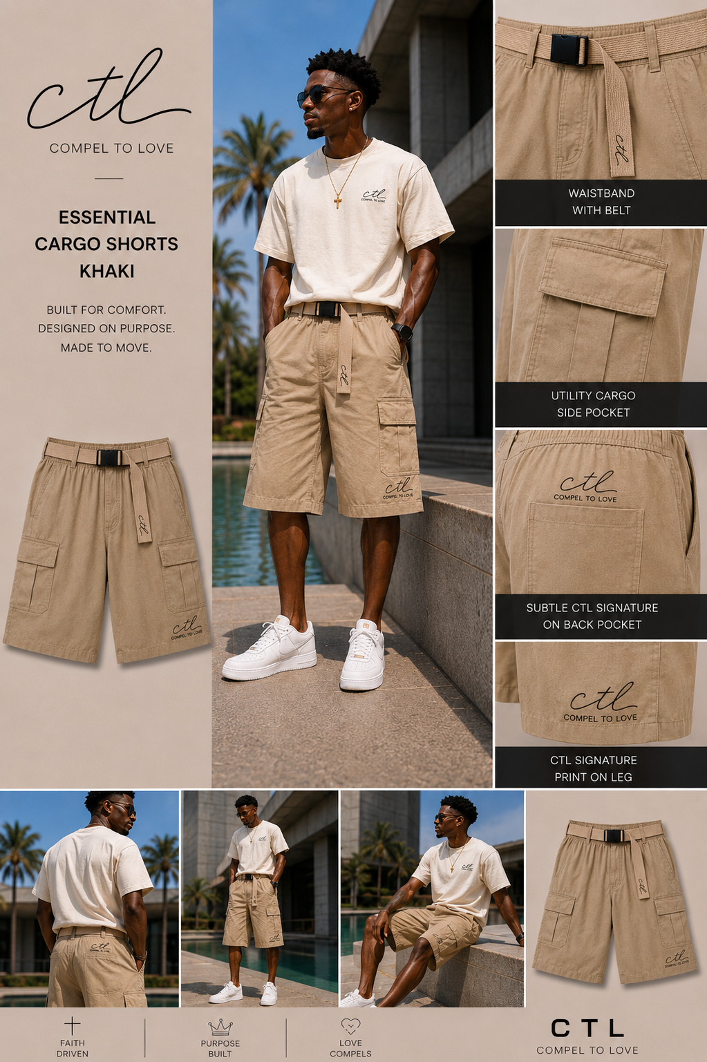 CTL Essential Cargo Shorts – Khaki