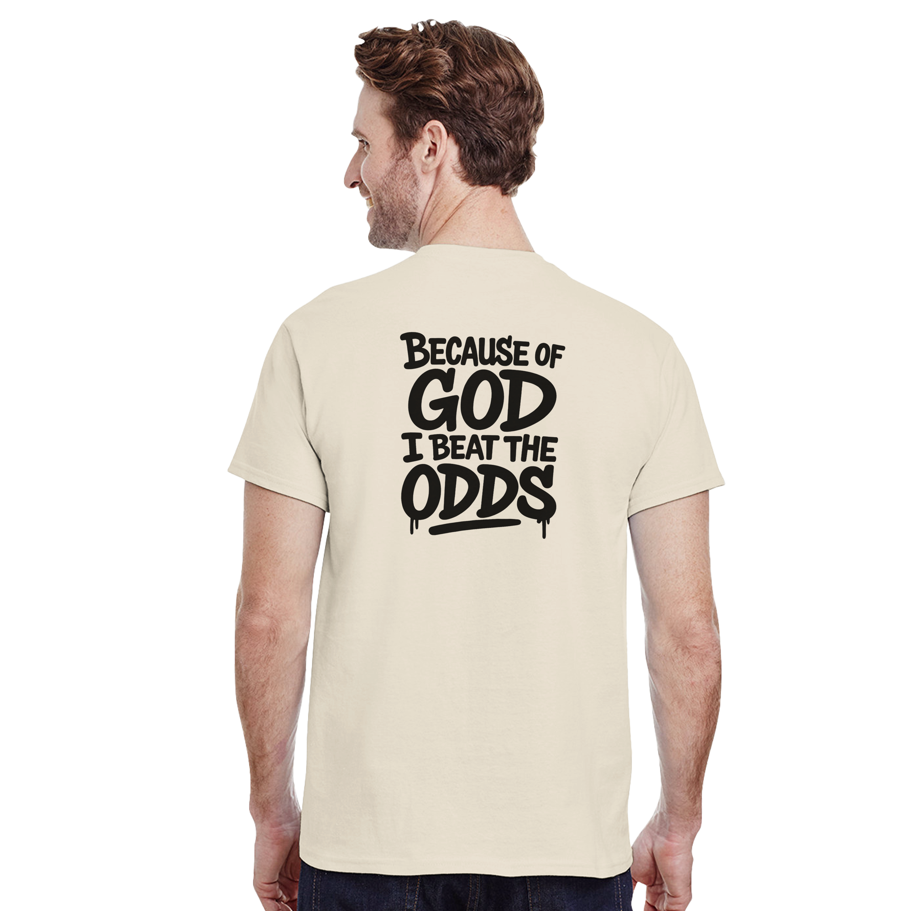Because of God, I Beat the Odds Tee—Natural
