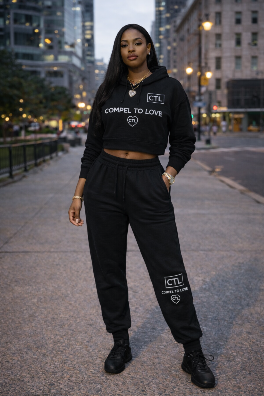 Compel To Love Cropped Hoodie & Sweatpants Set (Set Size)