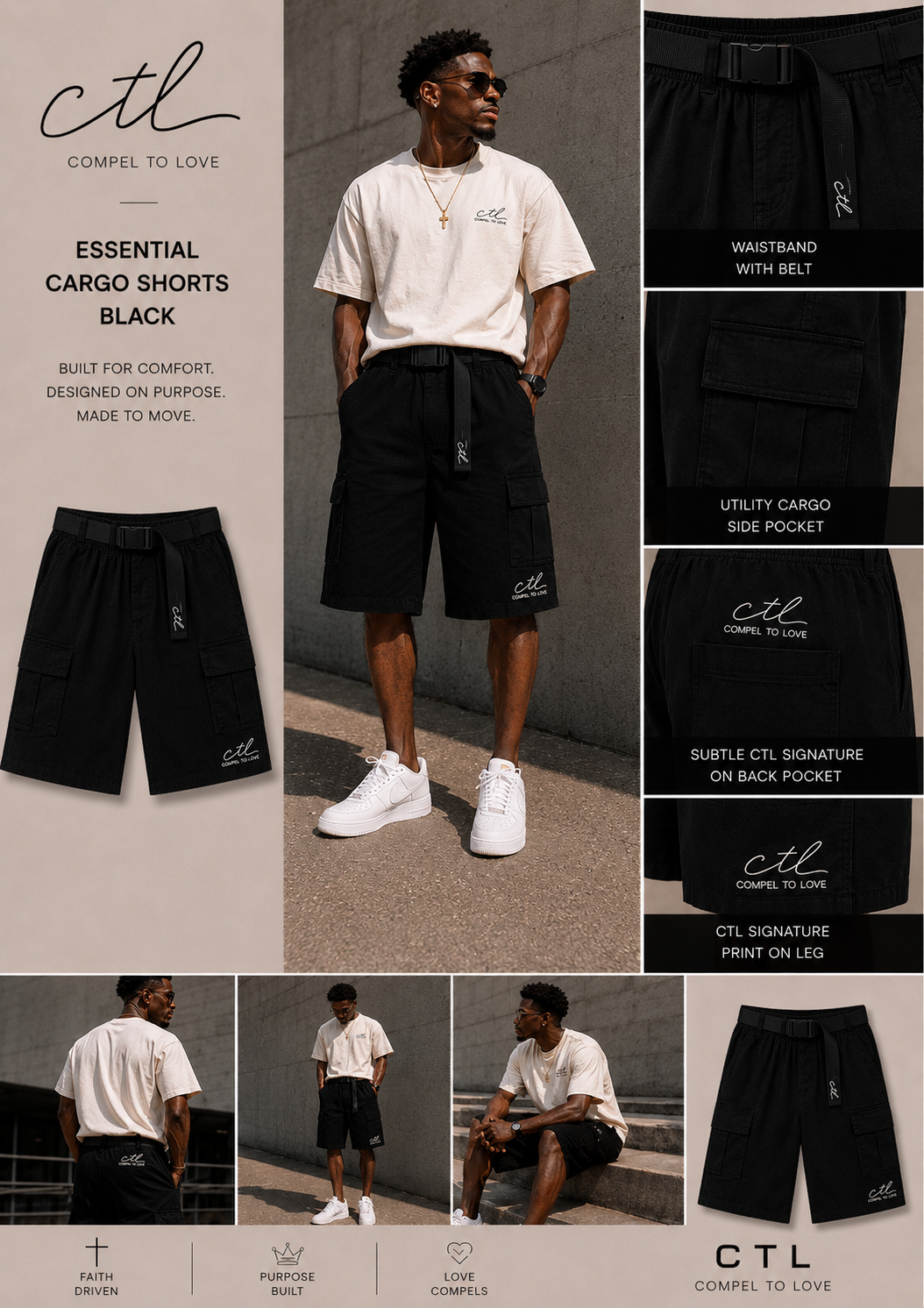 CTL Essential Cargo Shorts – Black
